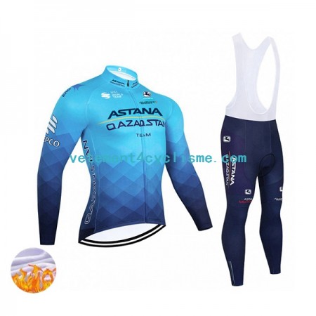 Homme Tenue Cycliste Manches Longues et Collant à Bretelles Hiver Thermal Fleece 2022 Astana Qazaqstan Team N001